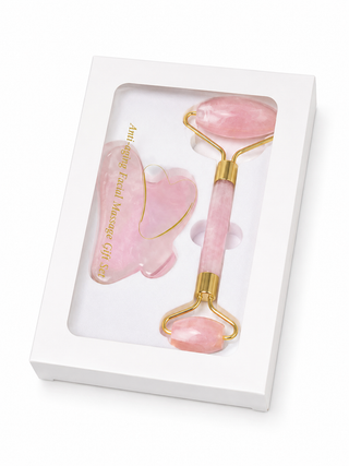 Roller visage + gua sha en quartz rose – massage facial