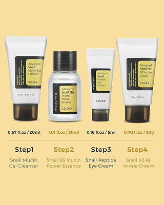 All About Snail Korean Skincare TSA Approved Travel Size Gift Set - 4 steps