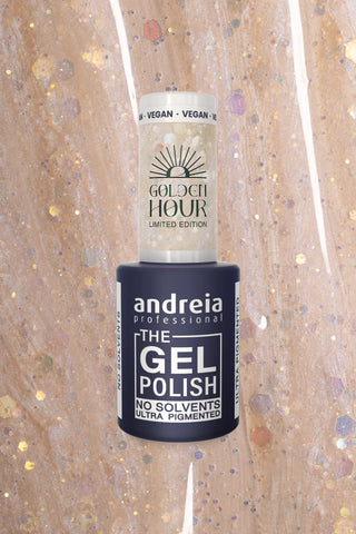 The Gel Polish GH5: Blanc translucide avec des paillettes holographiques