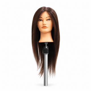 Tête mannequin femme – Cheveux naturels brun foncé