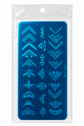 Plaque de stamping WY-017 – Chevrons et dentelle
